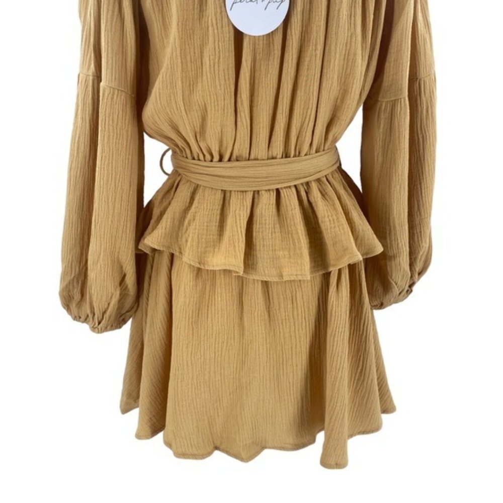 Petal & Pup NEW Callie Off the Shoulder Gauzy Ruffle Mini Dress Yellow Size L - Picture 9 of 11